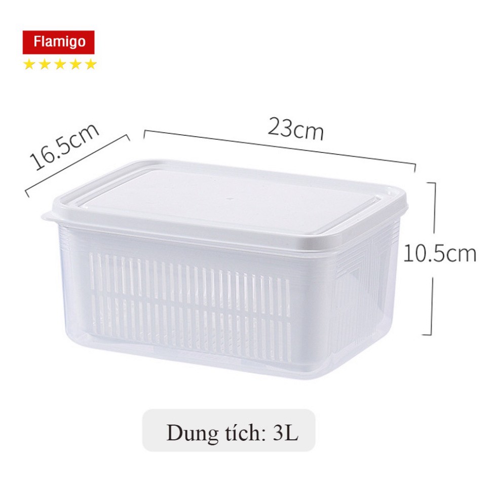 Hộp đựng thực phẩm có nắp đậy cao cấp, khay nhựa để tủ lạnh kèm rổ ráo nước bảo quản thức ăn tiện dụng .
