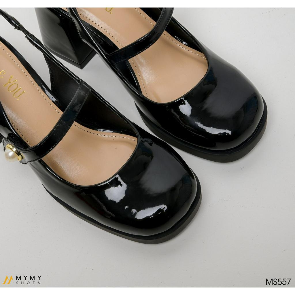 Giày cao gót nữ đế vuông đế cao 7cm bít mũi quai ngang màu đen MyMyShoes - giày cao gót MS557