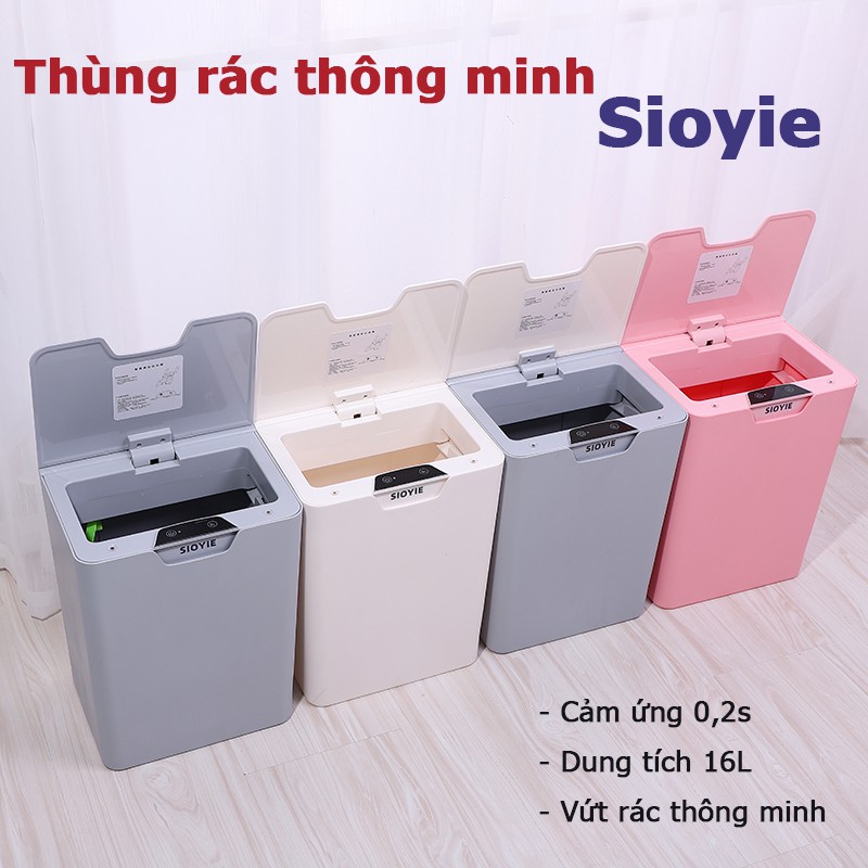 Thùng rác cảm ứng thông minh Sioyie cảm ứng cực nhạy chỉ trong 0.2s dung tích 16L tặng kèm túi đựng rác tặng kèm pin