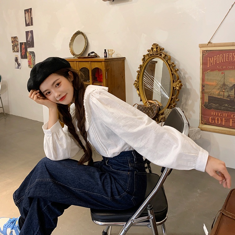 Bộ đầm vest không tay và áo sơ mi 3 màu trơn thời trang retro Hàn Quốc thời trang cho nữ