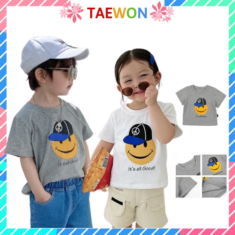 Áo cộc tay bé trai bé gái Hàn Quốc xuất khẩu chất cotton mùa hè trẻ em từ 1 đến 6 tuổi Taewon Kids AT020
