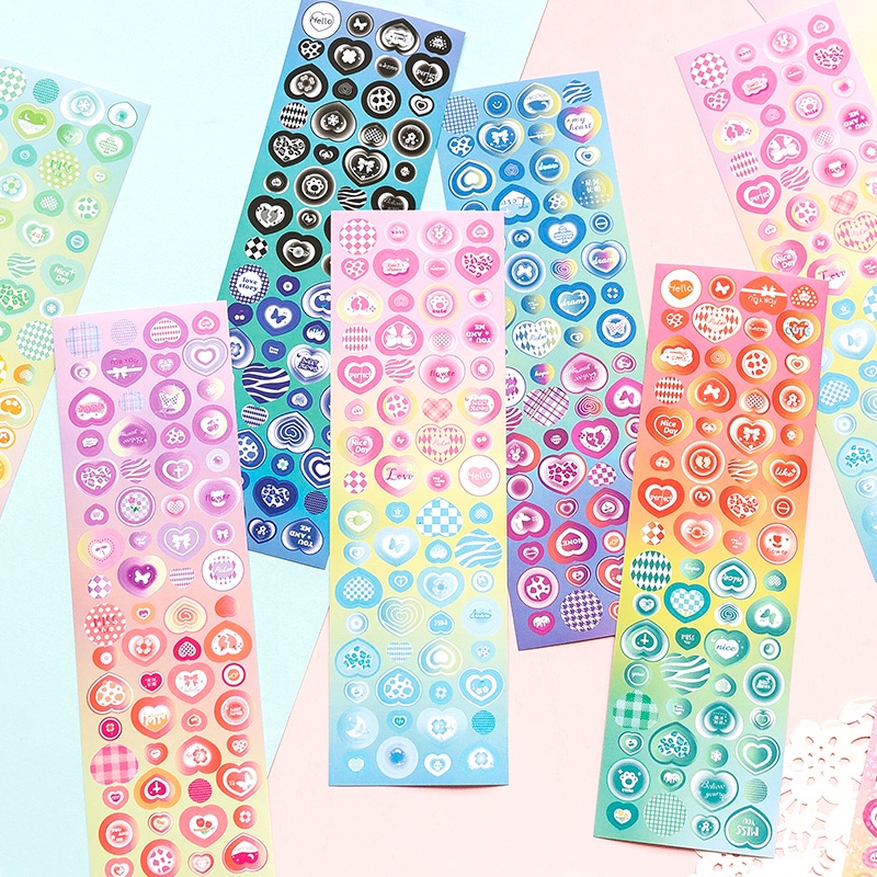 Bộ 2 Tấm Sticker Hình Trái Tim Lấp Lánh