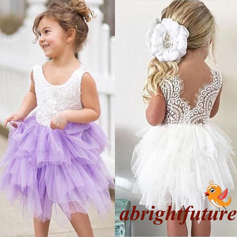 Đầm ren hoa hở lưng cho bé gái