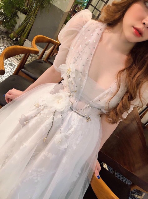 Đầm xoè Công Chúa kết hoa nổi phối ren hoa nổi Sang Trọng - có size M/L đến 58kg - MS208VMM MM