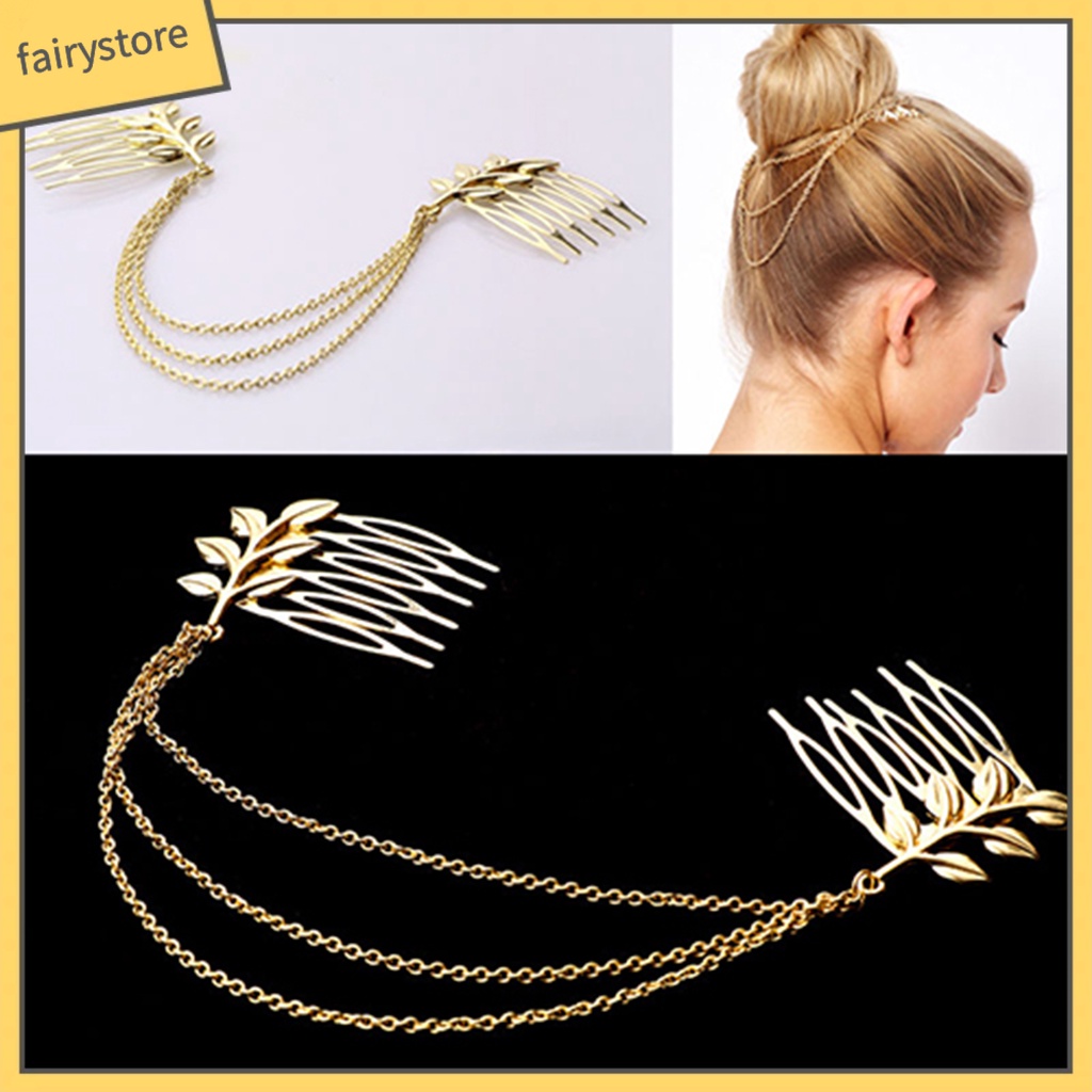 Lược cài tóc hình chiếc lá đính đá thời trang thanh lịch dành cho nữ