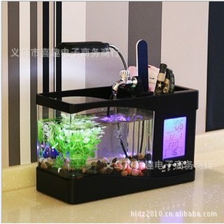 Bể Cá Mini Kiêm Đồng Hồ Để Bàn Sạc USB Cắm PC Giúp Thư Giãn Giảm Stress - Giao Ngẫu Nhiên (tặng kèm đá và cây cảnh)