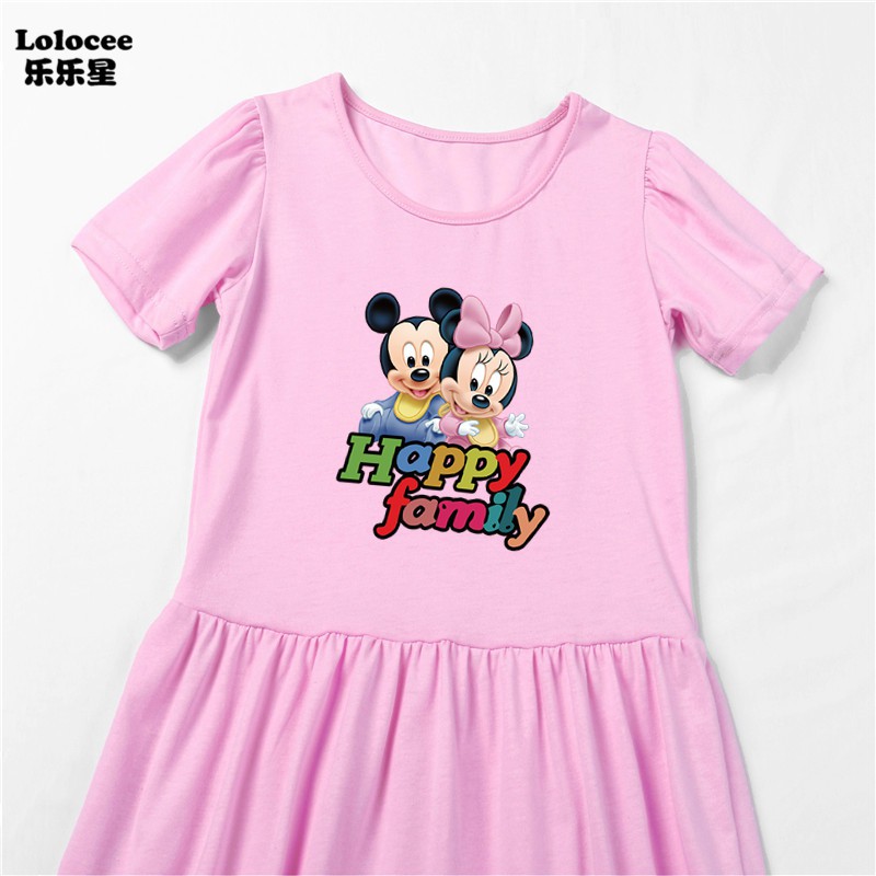 Váy hình thú đáng yêu Cô gái Minnie Mouse Print Summer Dress Trẻ em tay ngắn Thời trang Holiday Dresses 3-14y