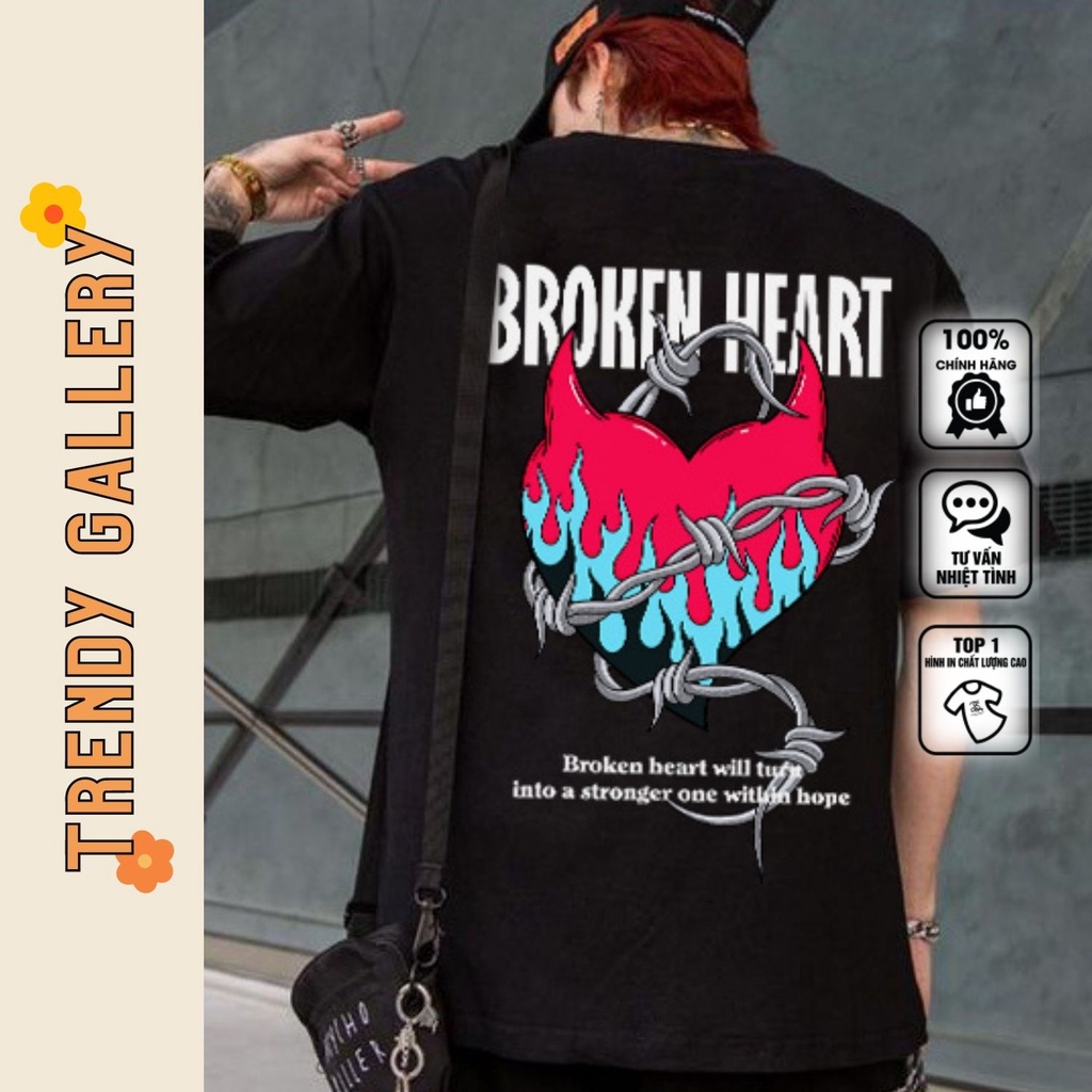 Áo Phông Nam Tay Lỡ Form Rộng "broken Heart" Trendy Gallery, Áo Phông Cổ Tròn Unisex Basic Tee Tv5085