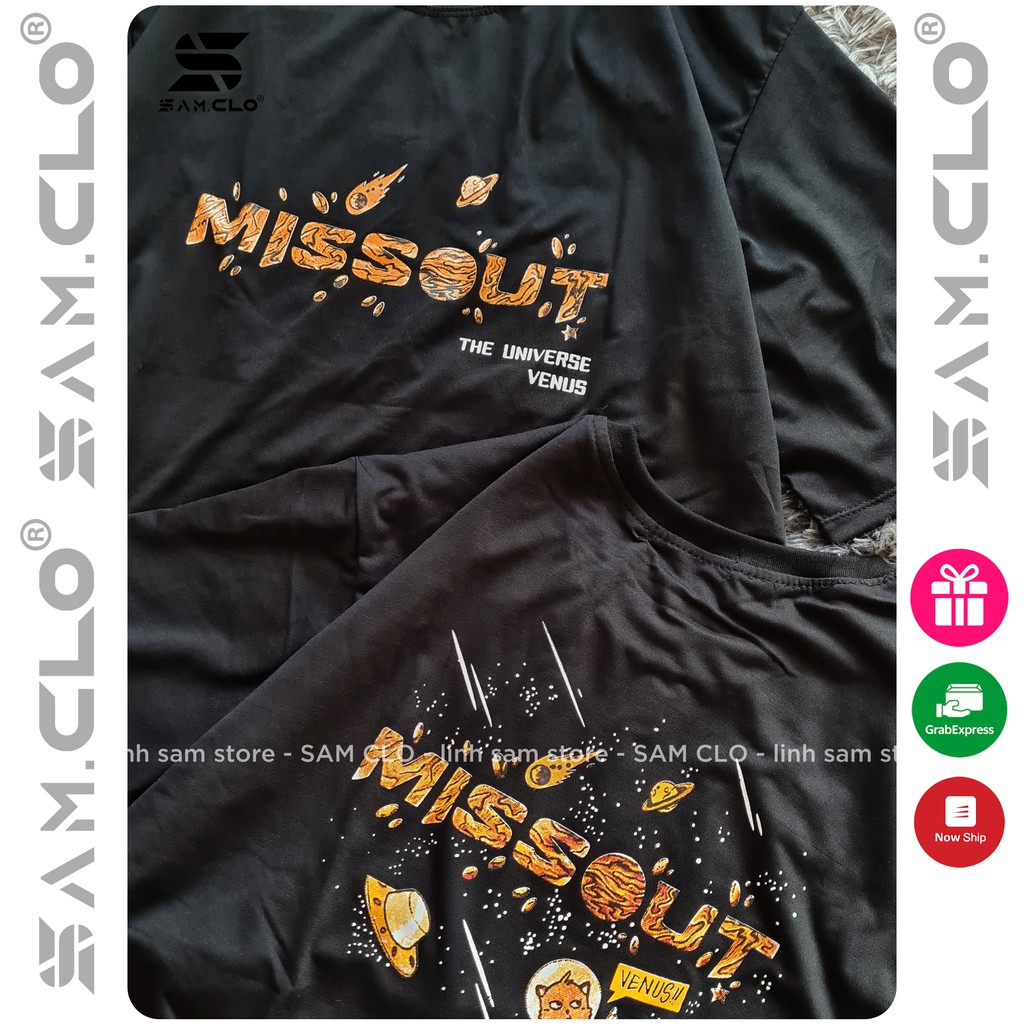 Áo thun tay lỡ nam nữ SAM CLO phông form rộng dáng Unisex - Ulzzang mặc cặp, nhóm, lớp in chữ missout VENUS màu đen