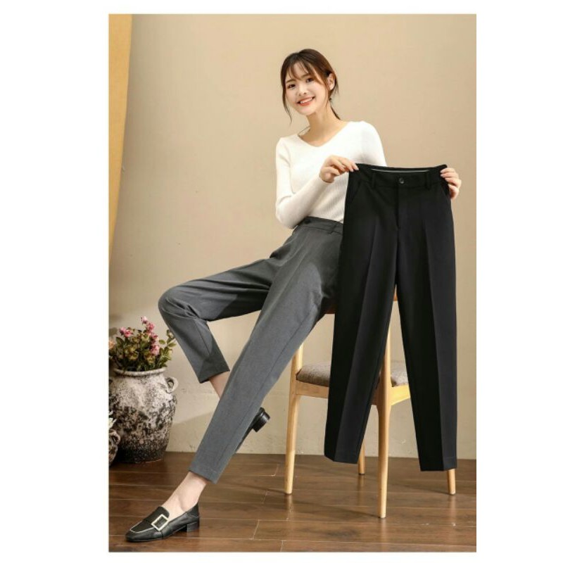 Quần tây nữ đi học lưng cao dáng dài màu đen chất vải tuyết mưa hàn Quần vải nữ công sở mền mại co giãn nhẹ mặc học sinh | BigBuy360 - bigbuy360.vn