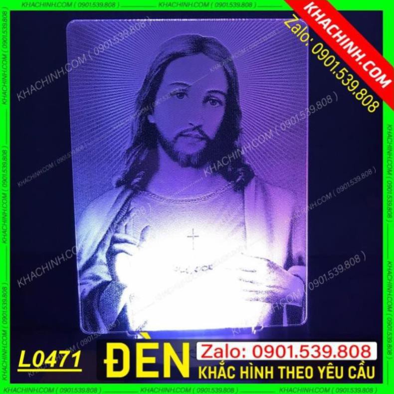 Đèn thờ khắc hình Chúa - nhận làm ảnh theo yêu cầu - Mẫu L0471-Y có Remote thay đổi 16 màu