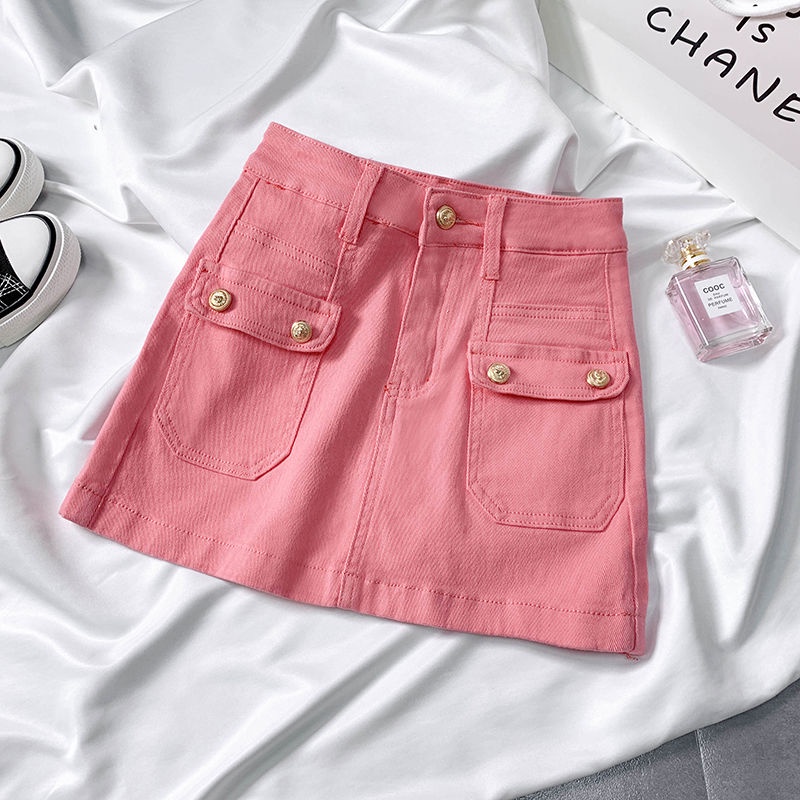 Chân Váy Denim Chữ A Lưng Cao Có Túi Thiết Kế Mới Thời Trang Mùa Hè Theo Phong Cách Hàn Quốc Cho