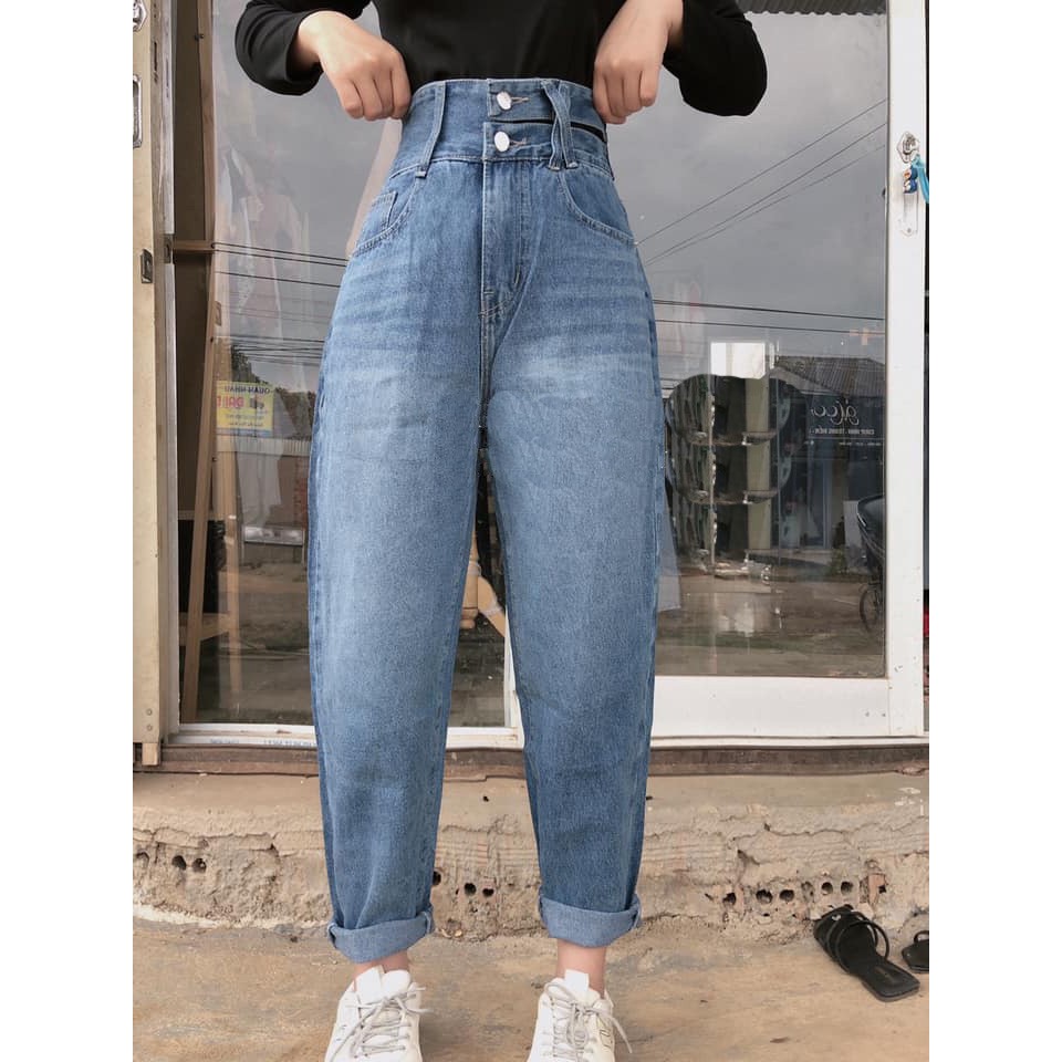 QUẦN BAGGY JEAN NỮ LƯNG CAO XẺ NỬA ĐĨA CHÉO LƯNG CAO MÀU XANH NHẠT CAO CẤP NITI ĐỦ SIZE S, M, L SIÊU HOT CỰC MÁT
