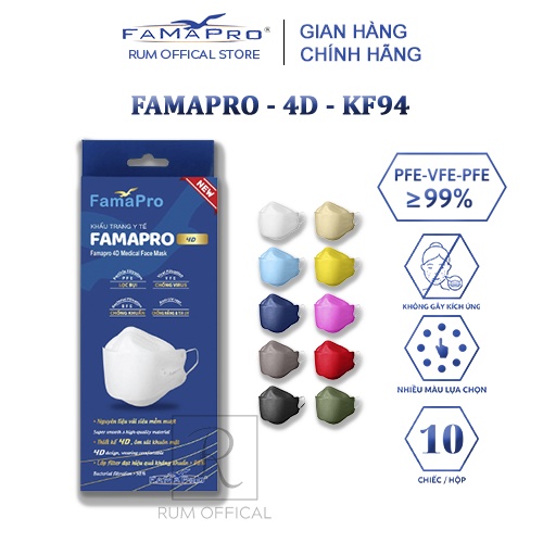DEAL SỐC Khẩu trang Y Tế 4D Nam Anh Famapro ( 9 màu )( Hộp 10 chiếc )