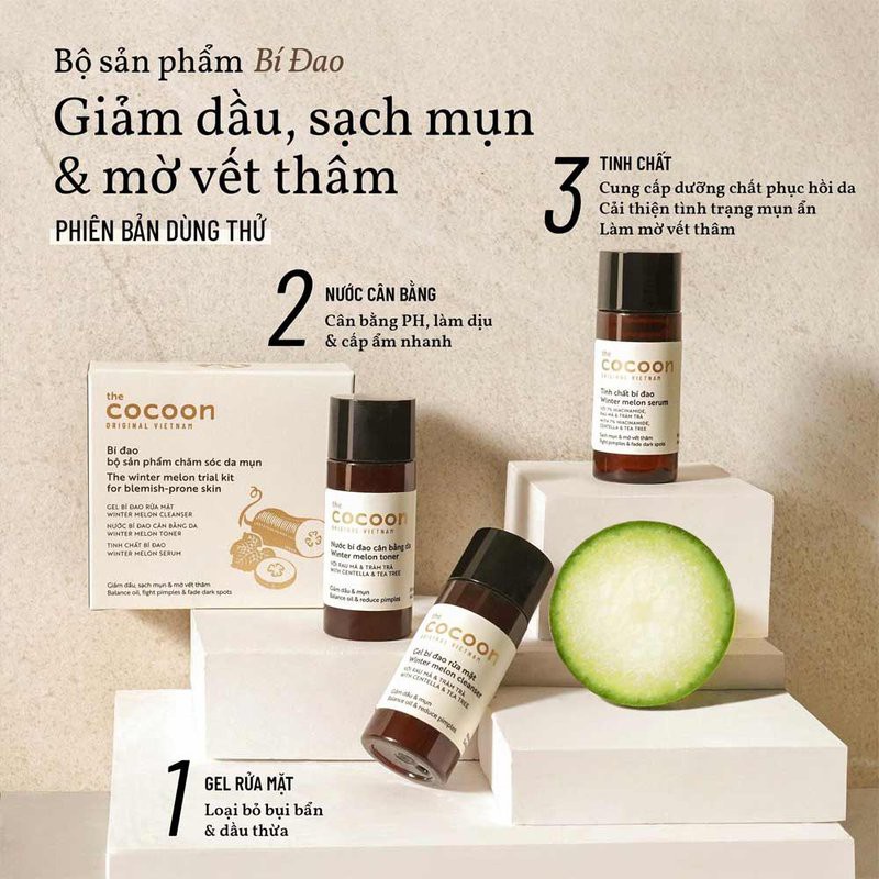 Bộ sản phẩm bí đao Trial Kit chăm sóc da mụn Cocoon