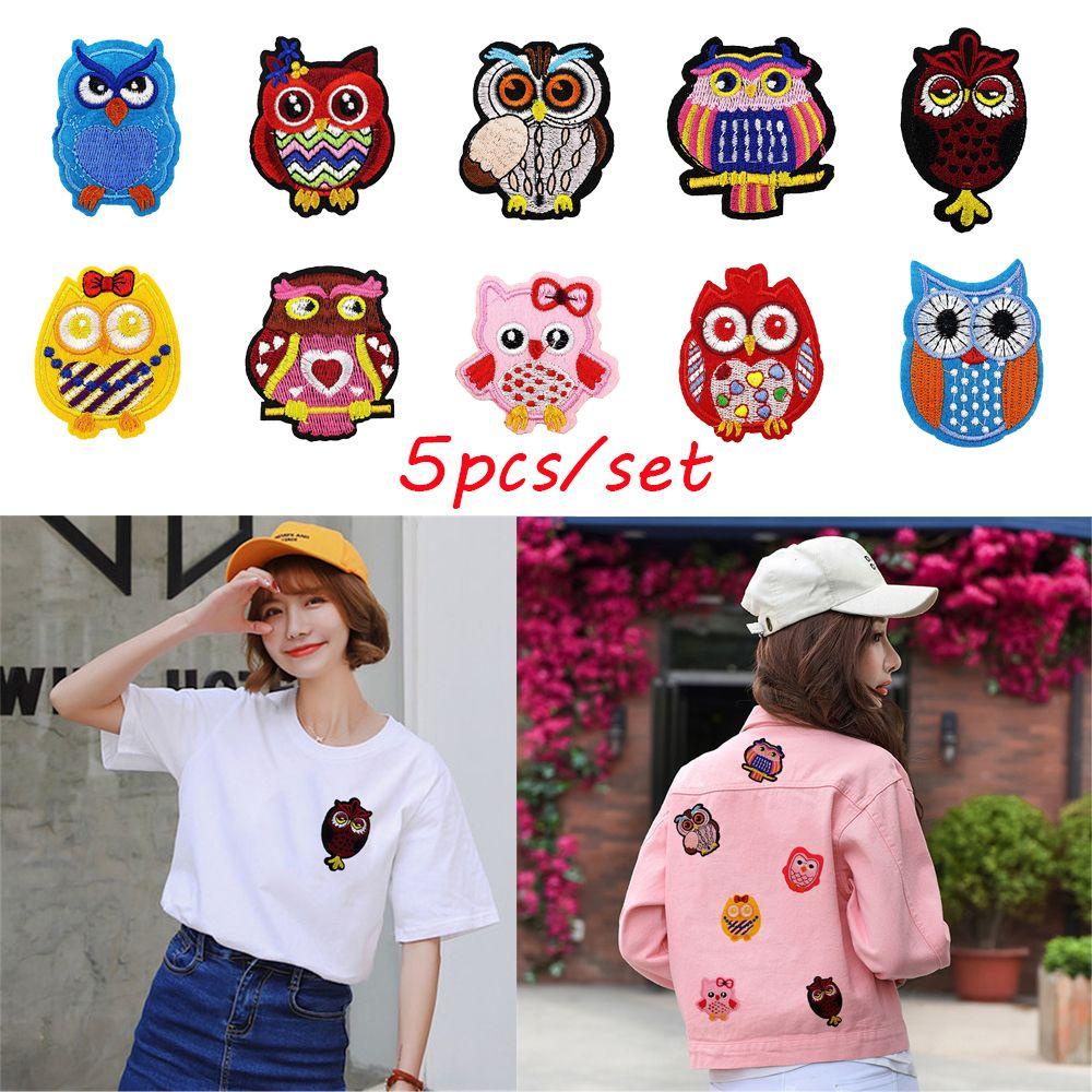 ORIENTLII Bộ 5 Miếng Vá (Phong Cách Ngẫu Nhiên) Hình Chim Cú Thêu Trang Trí Quần Áo Mới