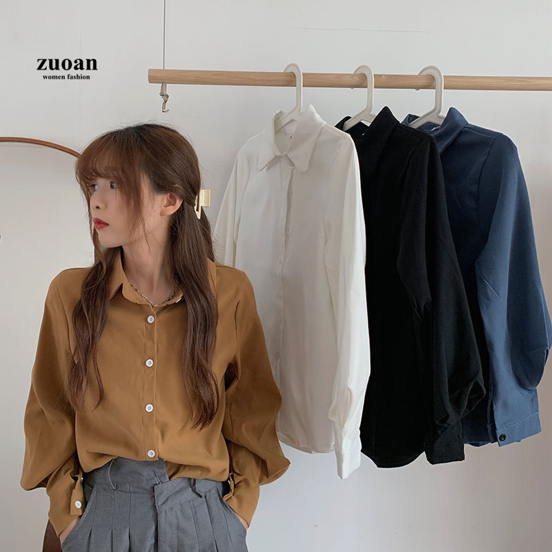 Áo Sơ Mi Nữ Tay Dài Dáng Rộng Màu Trơn Dễ Phối Trang Phục | BigBuy360 - bigbuy360.vn