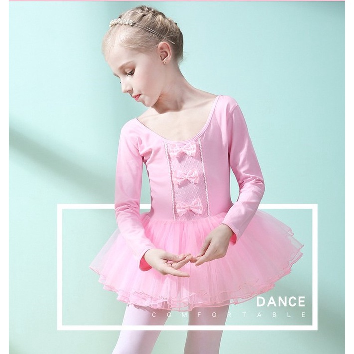 Váy múa ballet dài tay 3 nơ Binnashi CVM0011