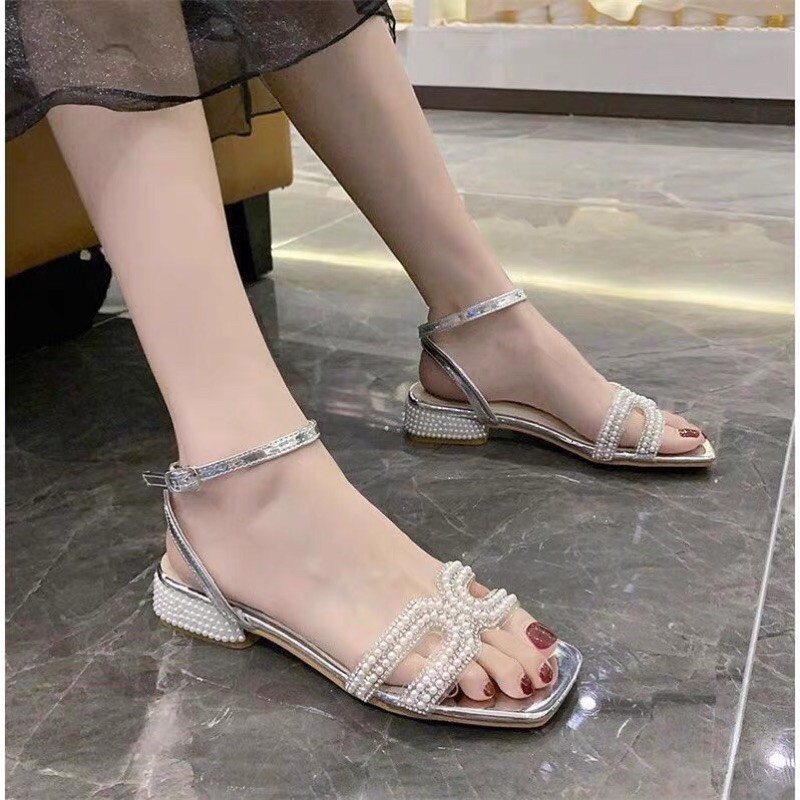 Sandal chữ H đính ngọc cực xinh, gót vuông 3cm