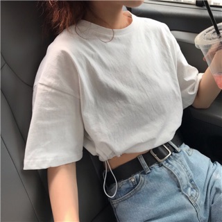 (sẵn 1 trắng) Áo croptop áo phông tay lỡ dây rút