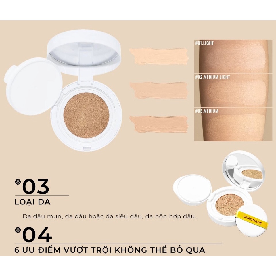 Phấn nước siêu kiềm dầu Lemonade Supermatte Cushion 15g