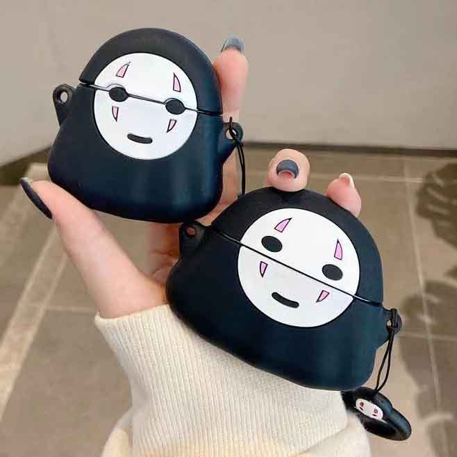 Vỏ Bảo Vệ Hộp Sạc Tai Nghe Airpods 1 / 2 / 3 / pro Bằng Silicon Hình Vô Diện Màu Đen Dễ Thương