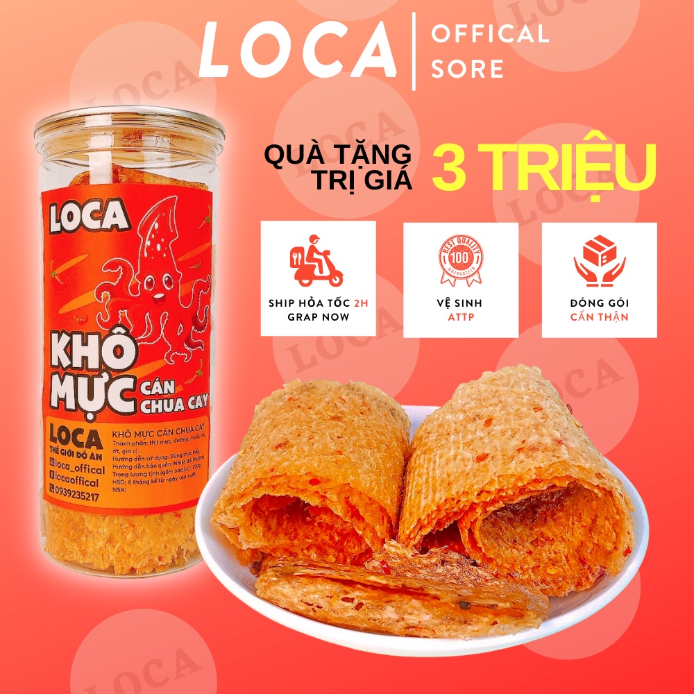 Khô mực cán chua cay 250g, đồ ăn vặt sài gòn LOCA KM02