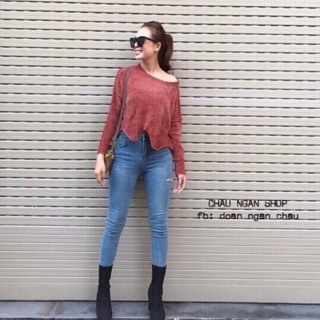 Áo Len nhung lượn sóng croptop hàng QC về 5 màu