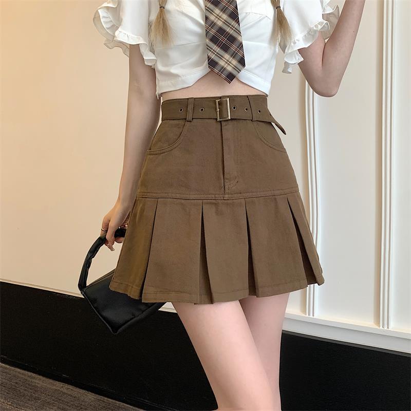 Chân váy jean IELGY lưng cao màu trơn đơn giản phong cách Hàn Quốc thời trang