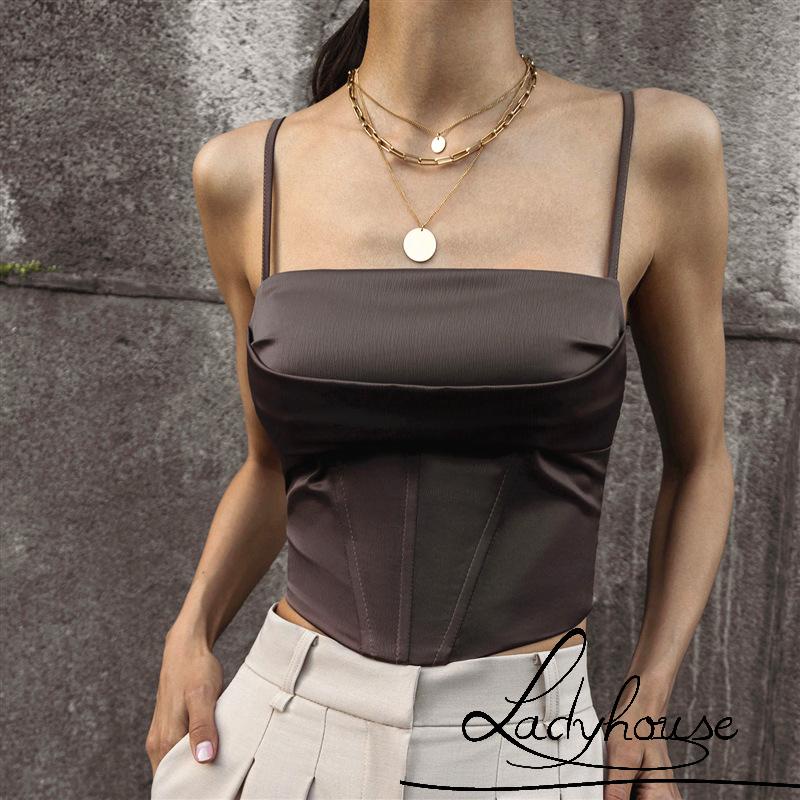 Áo Tank Top Hai Dây Cổ Vuông Vạt Lệch Lưng Dành Cho Nữ