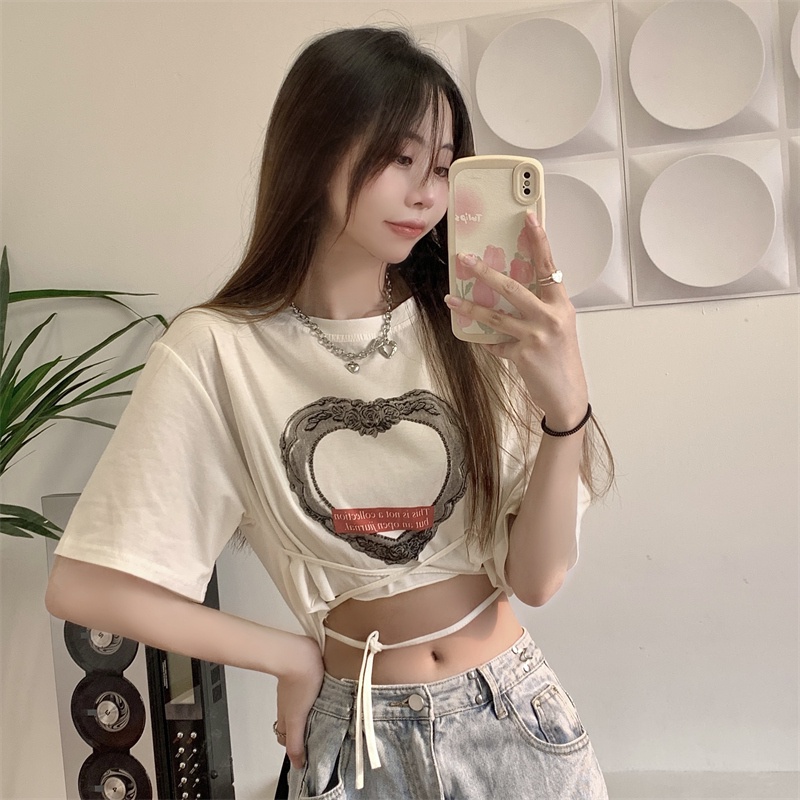 Áo thun croptop SUXI tay ngắn cổ tròn in họa tiết đơn giản thời trang mùa hè cho nữ