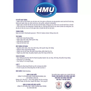 Nước súc miệng HMU Chlorhexidin 250ml