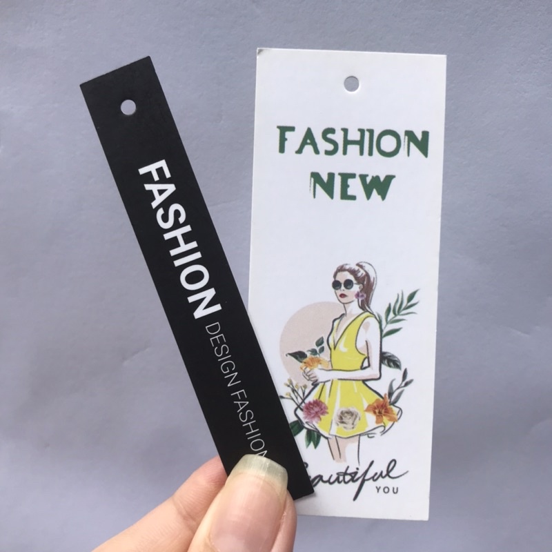 Mác quần áo, Tag Nhãn quần áo, THIẾT KẾ IN ẤN cho shop quần áo, bìa cứng, cán màng k thấm nước set 100 mác- size 9x3.6cm