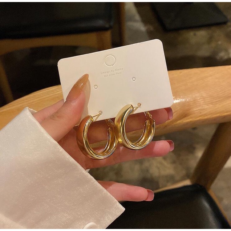 bông tai kim loại phong cách retro, khuyên tai chui bạc 925 sang chảnh