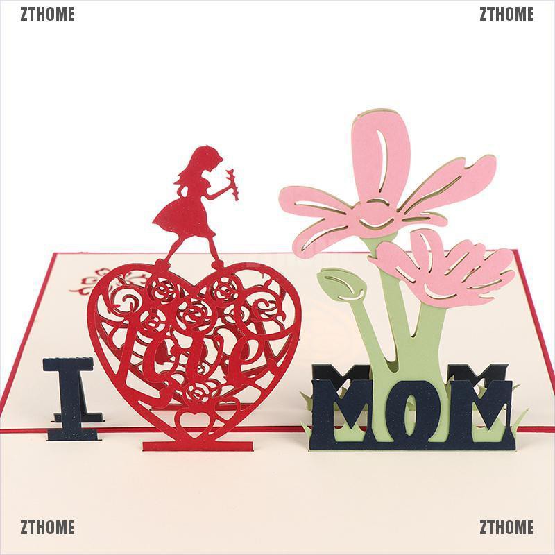 ZTHOME 3D Cards Mothers Day Gifts Card I Love Mom Flowers Bouquet Greeting Cards