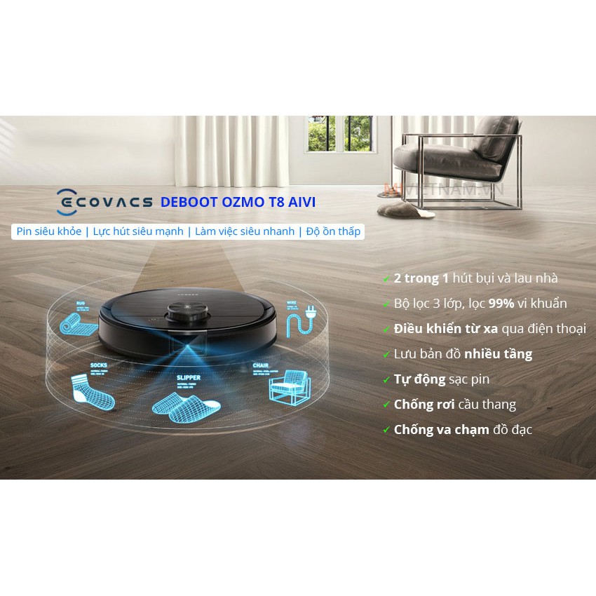 Robot Hút Bụi Lau Nhà Ecovacs Deboot OZMO T8 AIVI