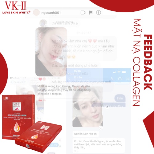 Mặt nạ nâng cơ, tái tạo Nhân sâm VK II Love Skin White Facial Mask Collagen Ginseng hộp 6 miếng