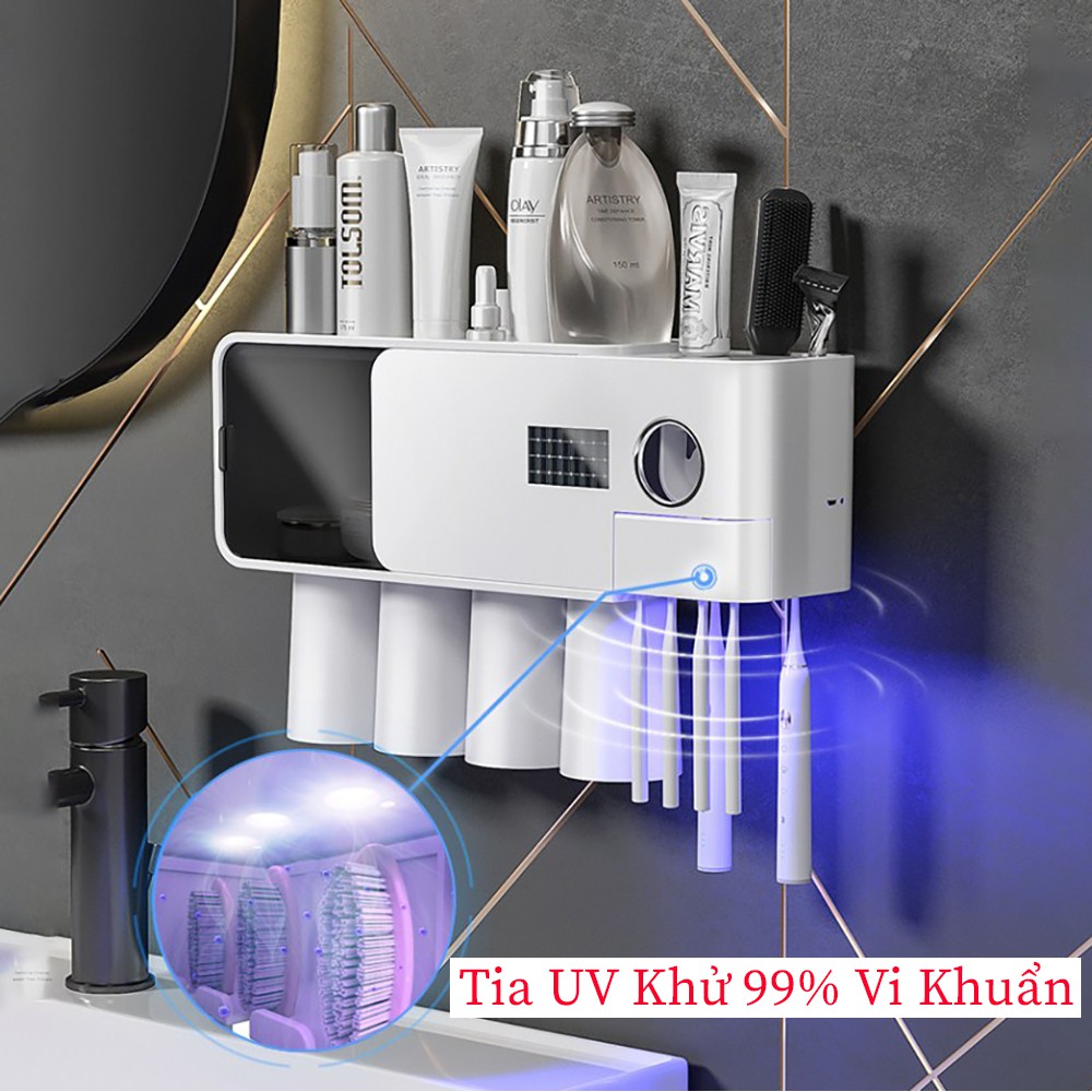 Kệ Phòng Tắm Thông Minh OENON Kèm Cốc Có Đèn UV Diệt Khuẩn Và Nhả Kem Đánh Răng