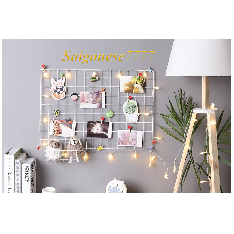 Combo Khung Hình Lưới Sắt+ Đèn Led Xài Pin Dài 3M 30 Bóng Đèn Đom Đóm Kẹp Hình Nghệ Thuật Trang Trí Decor