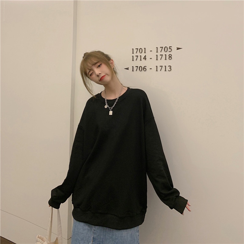 Áo sweater IELGY tay dài cổ tròn phối họa tiết hoạt hình thời trang mùa thu tùy chọn màu sắc cho nữ