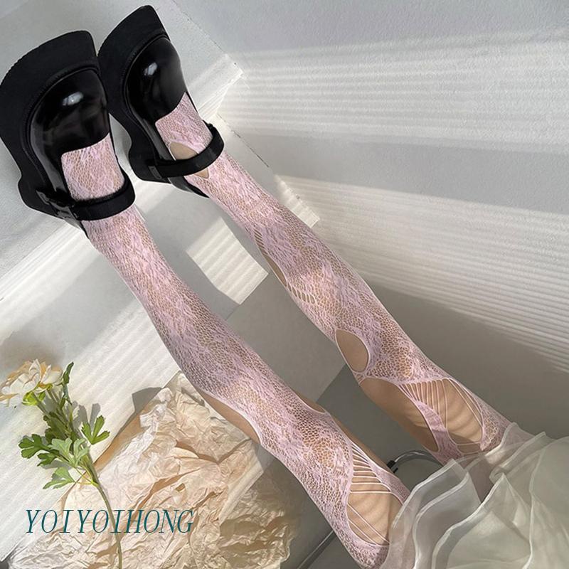 Yoi Quần Tất Lưới Nhiều Màu Sắc Họa Tiết Hoa Hồng Vintage Gothic Harajuku Hàn Quốc Gợi Cảm Irreg
