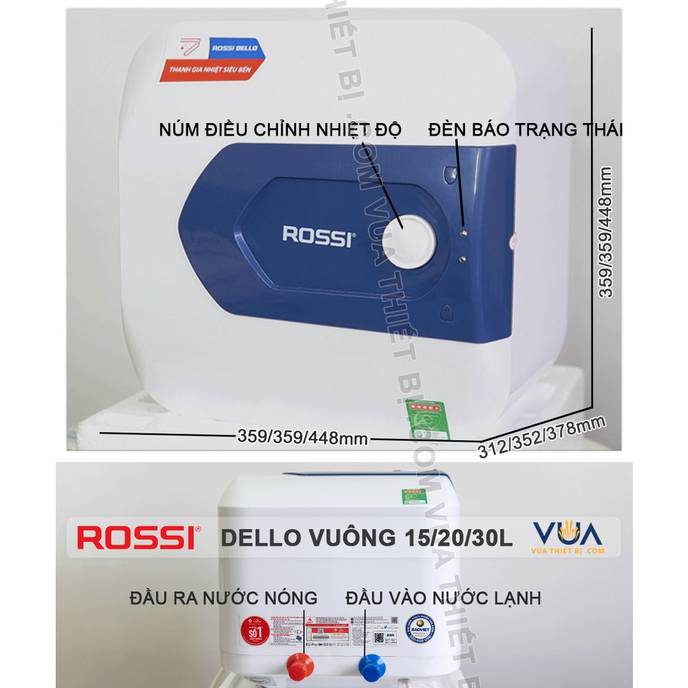 ROSSI DELLO 15 lít vuông - Bình nóng lạnh gián tiếp RDO-15SQ