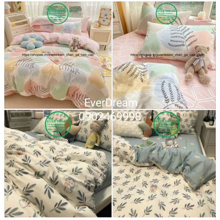 Chăn ga gối 91 EverDream, 100%cotton living cao cấp 4 món nhập khẩu, Đủ mọi kích thước kể cả đệm dày 30cm