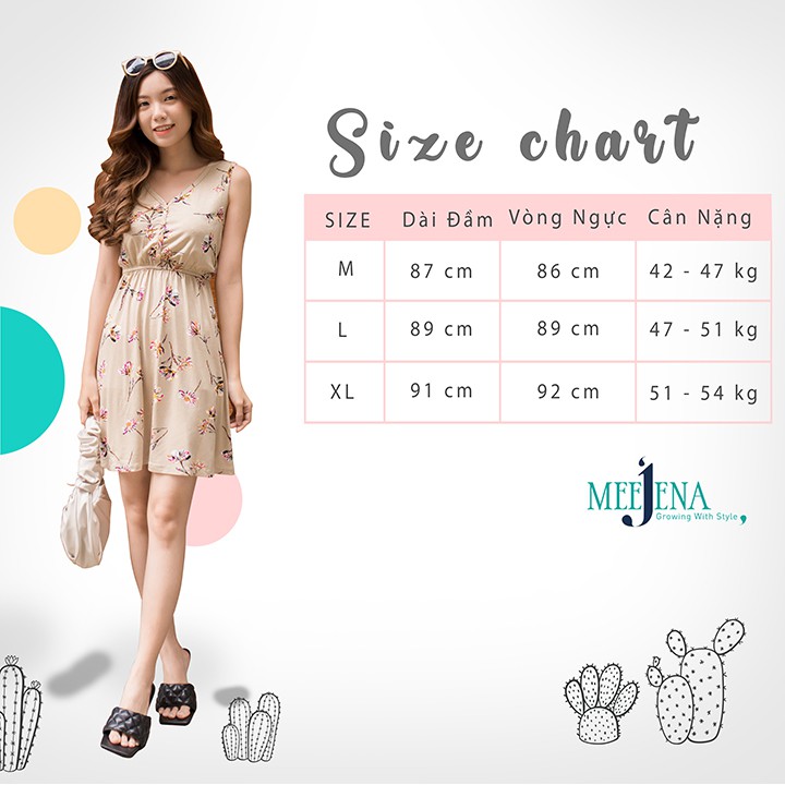 [Mã FABRR5501 giảm 100% đơn 0Đ] Đầm Dáng Ôm Nữ Vải Viscose Hoa 42 - 52 kg ,MEEJENA - 2036