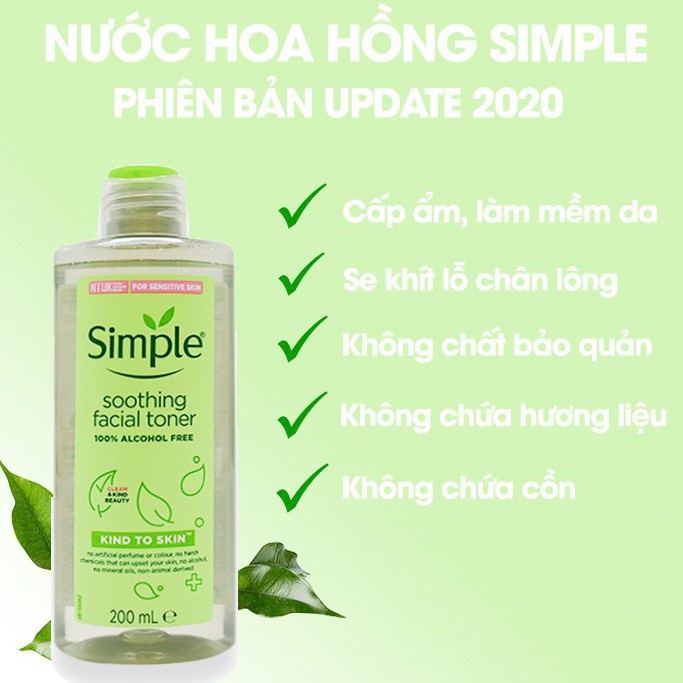 Nước Hoa Hồng Simple Cân Bằng Da Dịu Nhẹ Kind To Skin Soothing Facial Toner 200ml