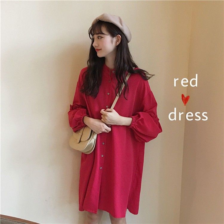 [Sẵn] Váy sơ mi form suông tay phồng mix bèo  😋 Hàng Quảng Châu