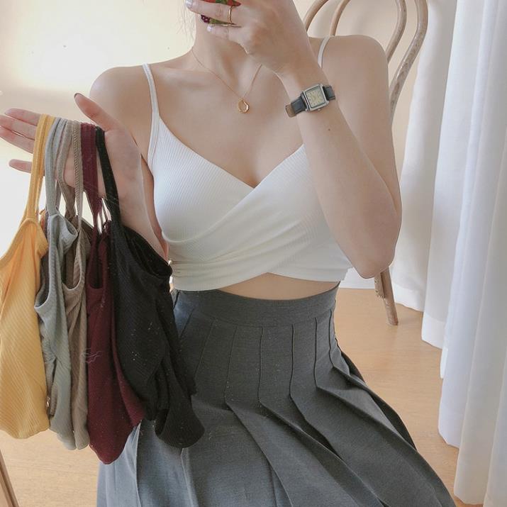[𝗖𝗡𝟭] Áo 2 dây thể thao nữ có đệm ngực kiểu Hàn quốc, vải cotton lạnh, thun gân, mặc thể thao, dạo phố - AYT001