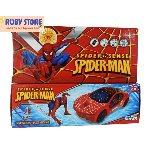 SIÊU XE NGƯỜI NHỆN SPIDER-MAN TỰ CHẠY, CÓ ĐÈN LED 3D, NHẠC SÔI ĐỘNG (Dùng pin)