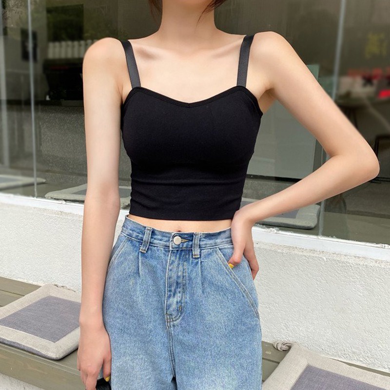 Áo dây dài hở lưng màu trơn có thể điều chỉnh phong cách Hàn Quốc