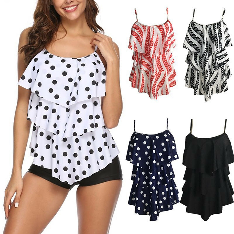 Bộ đồ bơi tankini thiết kế 2 dây phối bèo xếp tầng sang trọng xinh xắn dành cho nữ